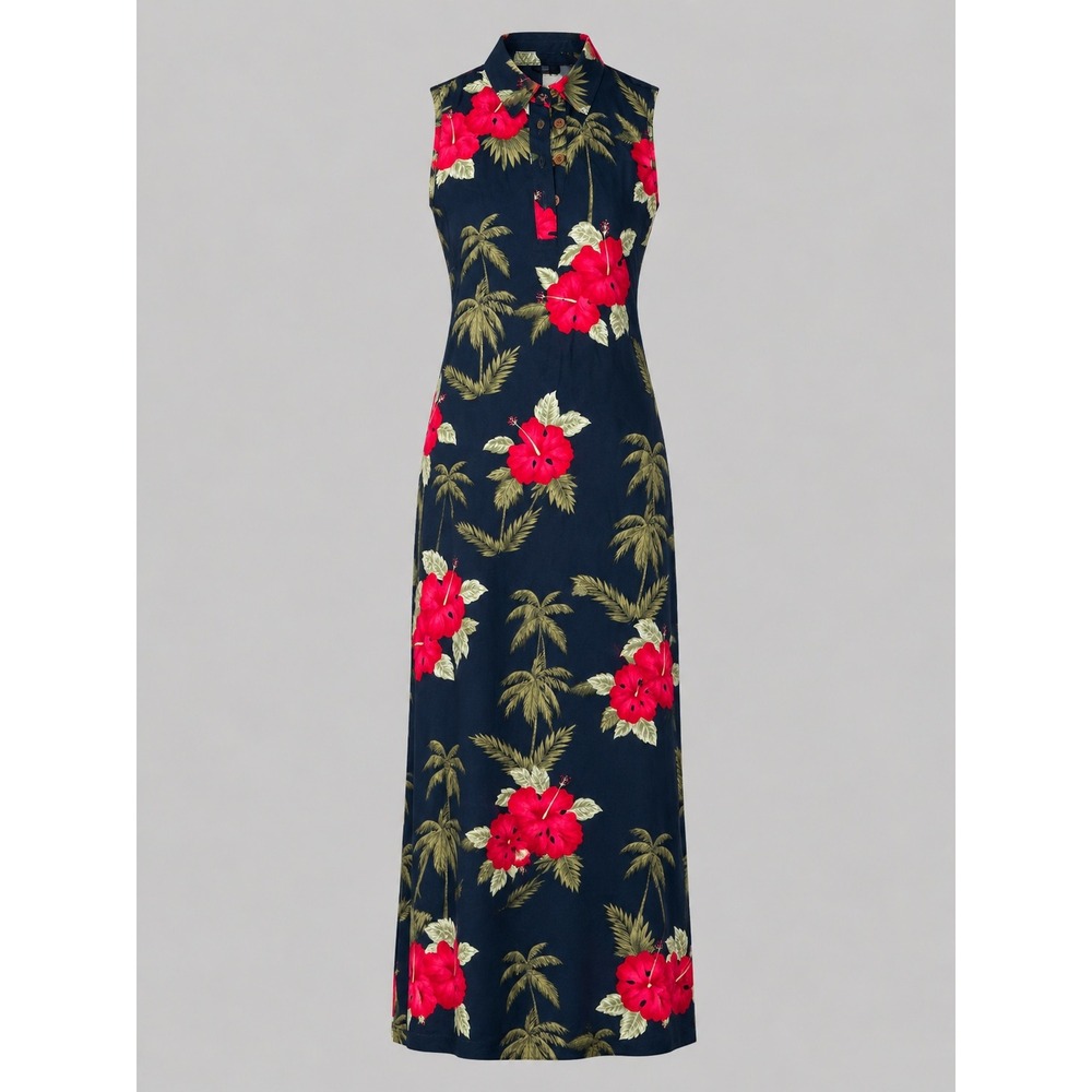 Vintage Caribbean Joe PS‎ Petite Sm Tropical Hibiscus Palm Tree Sleeveless Dress